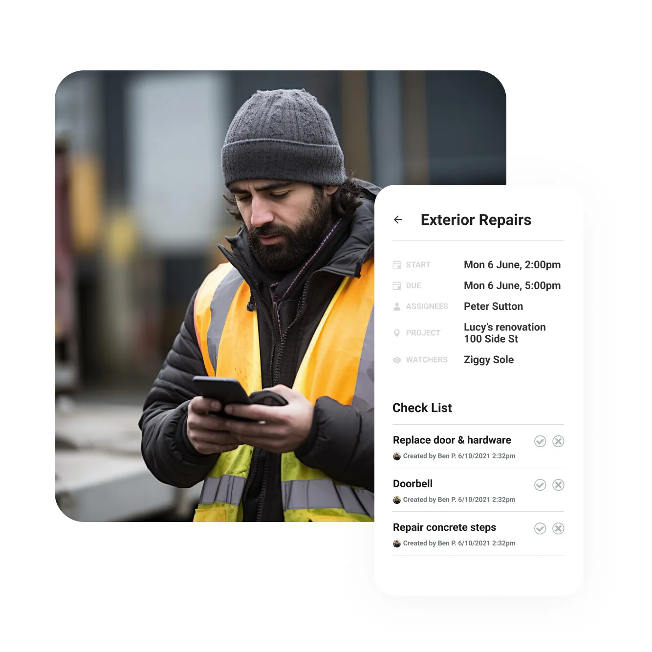 Checklists for workers in the Workyard app